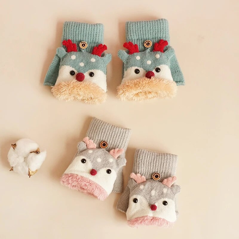 Lastele Talvekindad Jõulud armsad multifilmid Põdra Flip-poolsõrmega labakindad Tüdrukutele Poistele Lastele Soojad Pehme voodriga sõrmedeta kindad