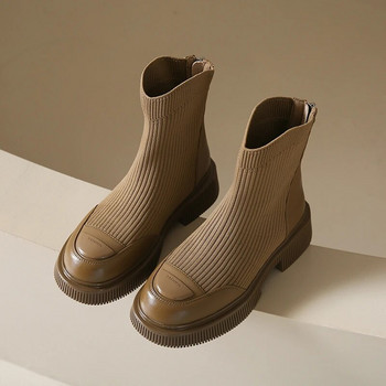 2023 Γυναικείες μπότες κάλτσας πλεξίματος με πλατφόρμα Νέα Chelsea μποτάκια φλατ Χειμερινά παπούτσια Designer Casual Walking Μοτοσικλέτα Snow Botas