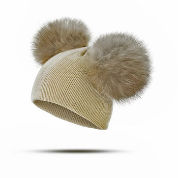 Χειμωνιάτικο ζεστό παιδικό πλεκτό καπέλο νήπιο Παιδικό μωρό μάλλινο καπέλο πλεκτό καπέλο φασολιών αντιανεμικό μεγάλο καπέλο μωρό αγόρια για κορίτσια Γούνινο καπέλο πομ πομ