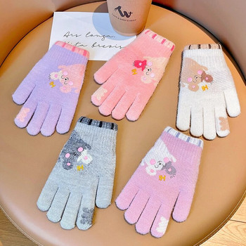 Χειμερινά παιδικά κινούμενα σχέδια Πλεκτά βελούδινα παχύρρευστα γάντια με πέντε δάχτυλα για μωρά για κορίτσια Μαλακά αντιανεμικά εξωτερικού χώρου ζεστά γάντια παιδικά γάντια