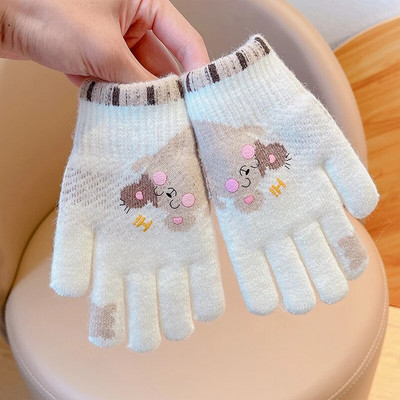 Iarna copii din desene animate tricotate pluș mănuși cu cinci degete îngroșate pentru fetițe, în aer liber, moale, rezistente la vânt, mănuși calde, mănuși pentru copii