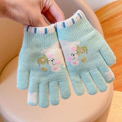 Iarna copii din desene animate tricotate pluș mănuși cu cinci degete îngroșate pentru fetițe, în aer liber, moale, rezistente la vânt, mănuși calde, mănuși pentru copii