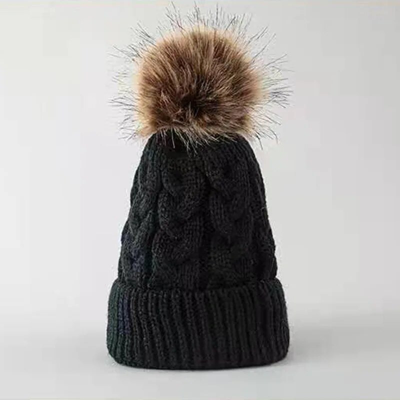 Big Pompom Beebi kootud müts ühevärviline nokamüts imikutele poistele Tüdrukutele Sügis Talv Soe Paks Väikelapse Laste Nokamütsid Kapott