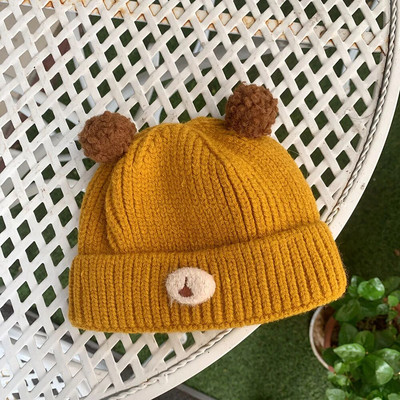 Armas karu beebi kootud müts sügistalv pehme imikute nokamüts ühevärviline multikas väikelaps poiss tüdruk paks soe müts Kapott