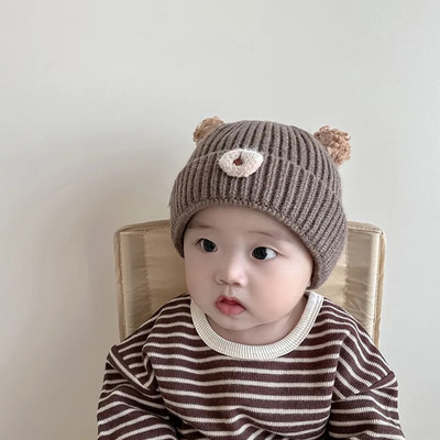 Armas karu beebi kootud müts sügistalv pehme imikute nokamüts ühevärviline multikas väikelaps poiss tüdruk paks soe müts Kapott