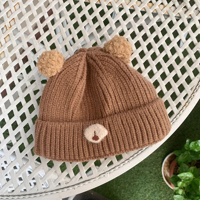 Armas karu beebi kootud müts sügistalv pehme imikute nokamüts ühevärviline multikas väikelaps poiss tüdruk paks soe müts Kapott