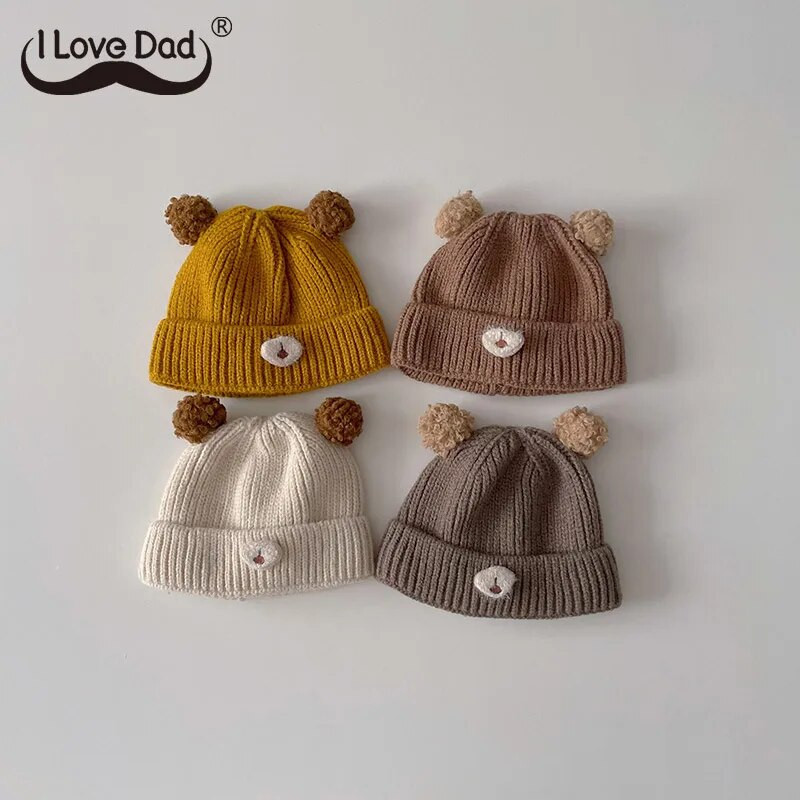 Armas karu beebi kootud müts sügistalv pehme imikute nokamüts ühevärviline multikas väikelaps poiss tüdruk paks soe müts Kapott