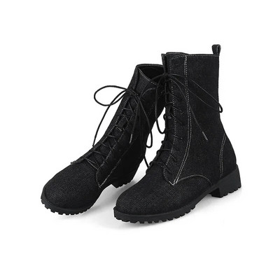 Phoentin cizme de dama din denim cu siret la jumatatea gambei med plate cu toc albastru cizme de iarna scurte de dama blugi adezivi pantofi de dama FT155