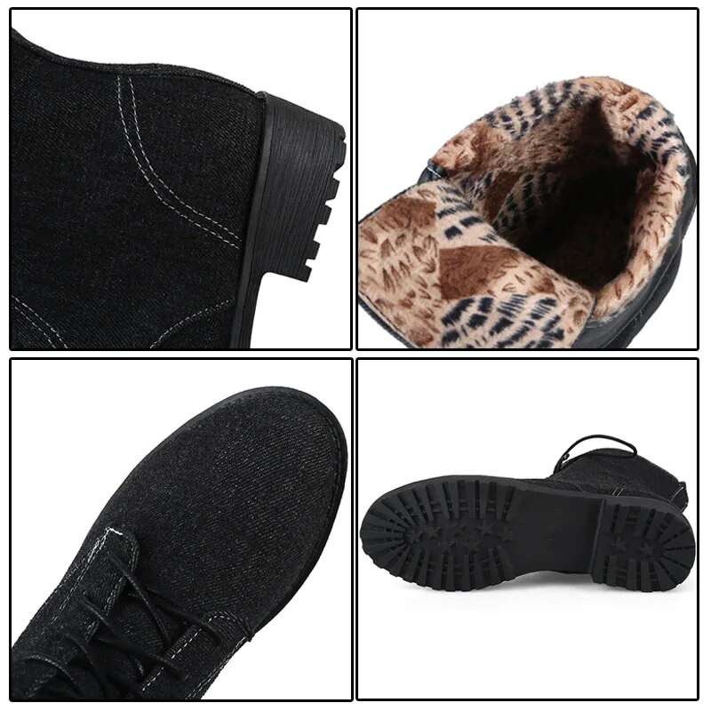 Phoentin γυναικείες τζιν μπότες με κορδόνια στο κέντρο της γάμπας med flat με μπλε φτέρνα κοντές γυναικείες χειμερινές μπότες τζιν αυτοκόλλητα γυναικεία παπούτσια FT155