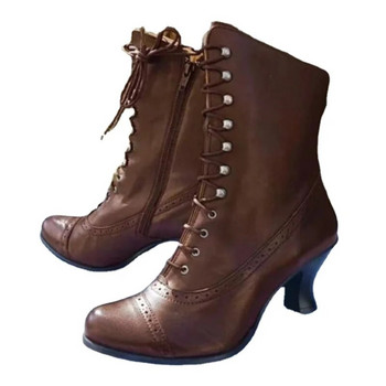 Φθινοπωρινά νέα ψηλοτάκουνα παπούτσια για γυναίκες Roman Plus Size Γυναικείες μπότες με τακούνι Mid Calf Vintage Γυναικείες Western Cowboy Knight Boots