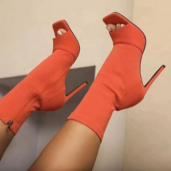 Γυναικείες μπότες με πορτοκαλί γόβες Σέξι σούπερ λεπτά ψηλοτάκουνα παπούτσια Peep toe μποτάκια στιλέτο Παπούτσια μόδας Γυναικείες μπότες