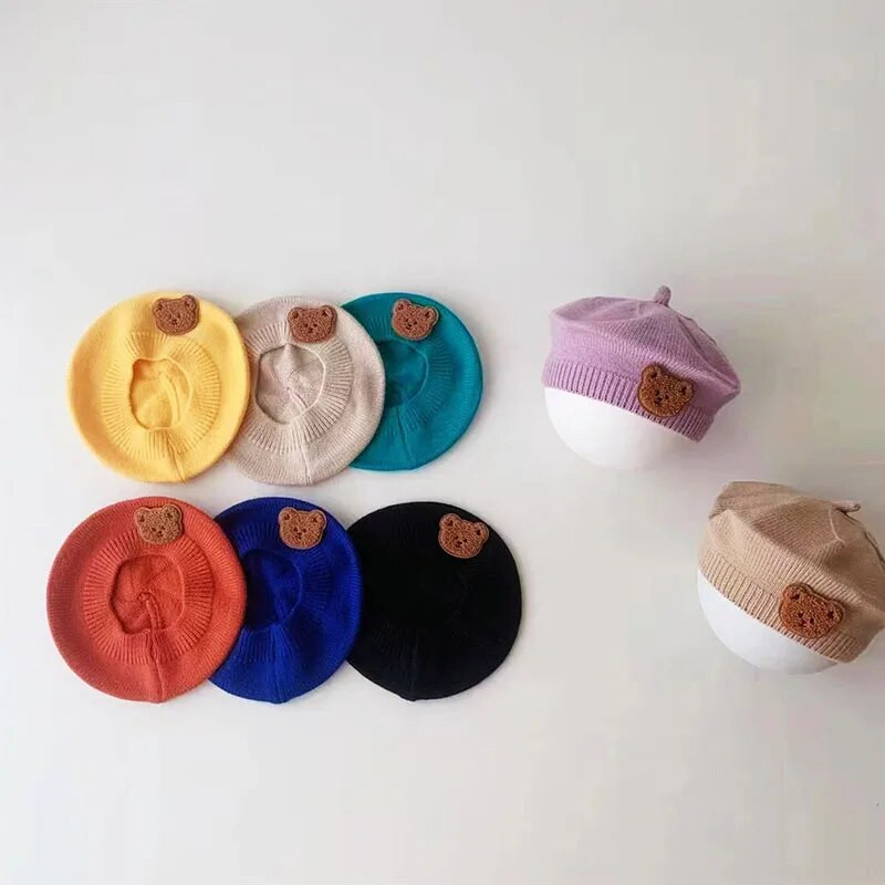 Rajzfilm medve baba sapka Aranyos kötött svájcisapka csecsemő fiú lánynak ősz tél koreai egyszínű kisgyermek gyerekeknek meleg festő sapka