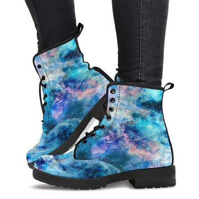 Cizme de damă înalte din piele cu imprimare 3D Galaxy Color Pantofi confortabili de damă cu șireturi