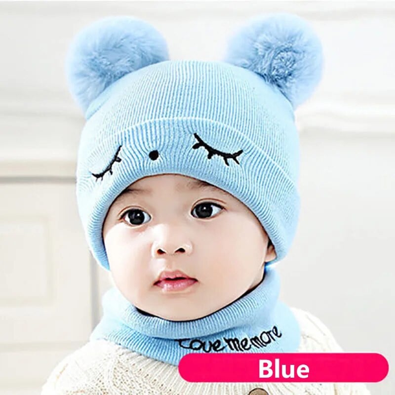 2 tk/komplekt Sügistalvine soe beebimüts Sallikomplekt Kahekordse pompooniga väikelaste väikelapse nokamüts Pehme ühevärviline lapsele tüdrukule poisile kaelamähis