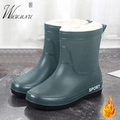 Μόδα Χειμερινές ζεστές βελούδινες μπότες βροχής για εξωτερικούς χώρους Άνετα γυναικεία παπούτσια εργασίας Πράσινα αντιολισθητικά παπούτσια νερού PVC αδιάβροχα παπούτσια από καουτσούκ