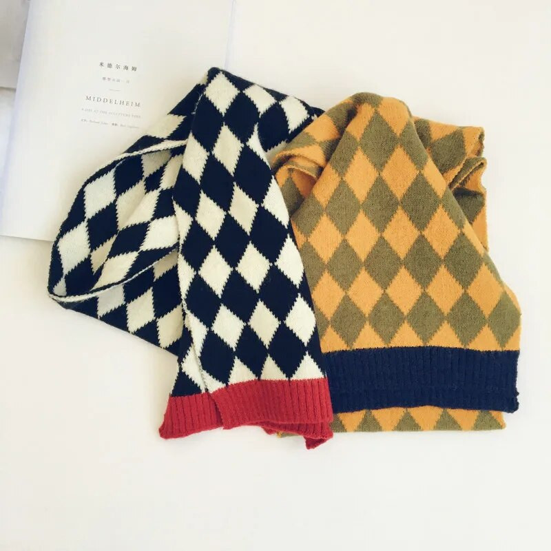 Noua iarnă în stil coreean pentru copii eșarfe în carouri mozaic unisex copii tricotat șal cald