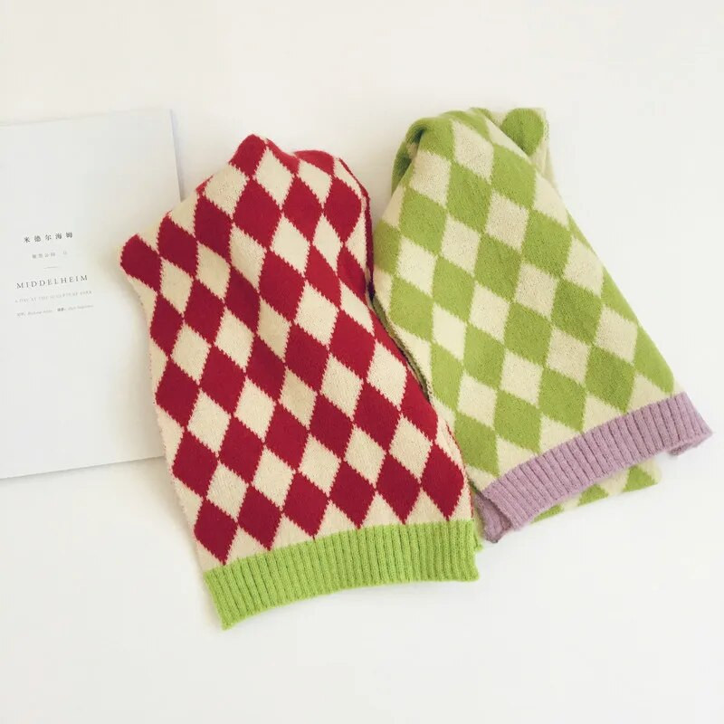 Noua iarnă în stil coreean pentru copii eșarfe în carouri mozaic unisex copii tricotat șal cald