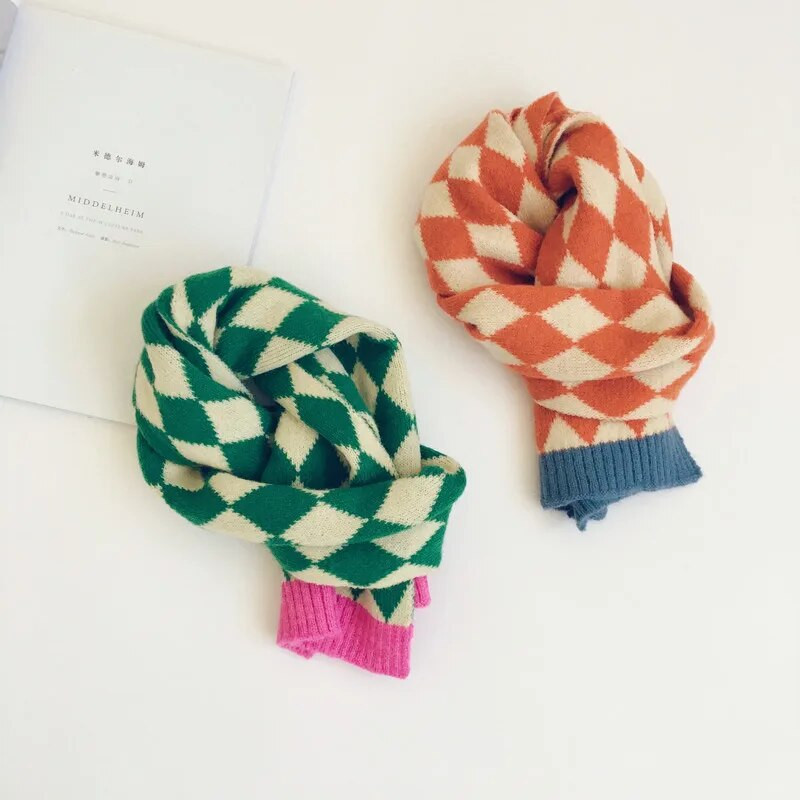 Noua iarnă în stil coreean pentru copii eșarfe în carouri mozaic unisex copii tricotat șal cald