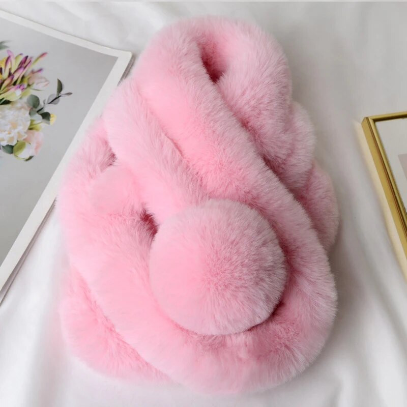 eșarfă de iarnă de lux blană artificială eșarfă caldă modă moale pluș îngroșare șal șal pentru adulți copii femei fete