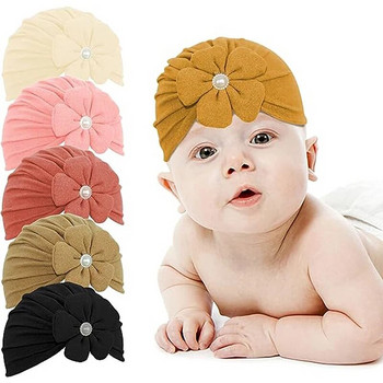 Сладко цвете Бебешка лента за глава Мека едноцветна шапка с тюрбан за момиченце Прохождащо дете Шапка с шапка за новородено Шапка за бебета Детски шапки