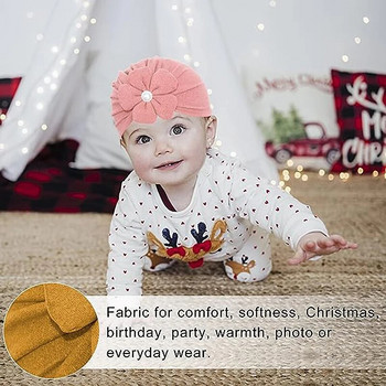 Сладко цвете Бебешка лента за глава Мека едноцветна шапка с тюрбан за момиченце Прохождащо дете Шапка с шапка за новородено Шапка за бебета Детски шапки