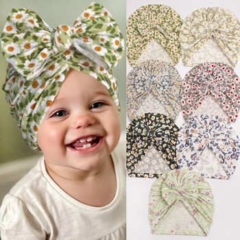 Сладка флорална лента за глава Бебешки тюрбан Шапчици с шапка за новородено BowKnot Детски шапки за момичета Аксесоари за коса за бебета и малки деца