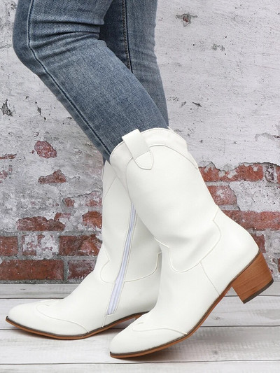 Φθινοπωρινές χειμερινές γυναικείες κοντές μπότες Ρωμαϊκές ρετρό μυτερές δυτικές μπότες μόδας χαμηλά τακούνια μασίφ γυναικεία μποτάκια Botas Mujer