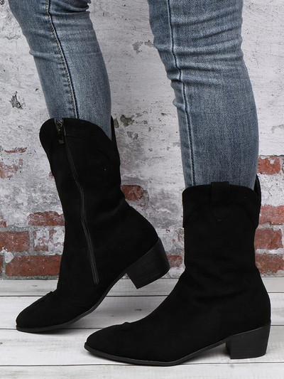 Φθινοπωρινές χειμερινές γυναικείες κοντές μπότες Ρωμαϊκές ρετρό μυτερές δυτικές μπότες μόδας χαμηλά τακούνια μασίφ γυναικεία μποτάκια Botas Mujer