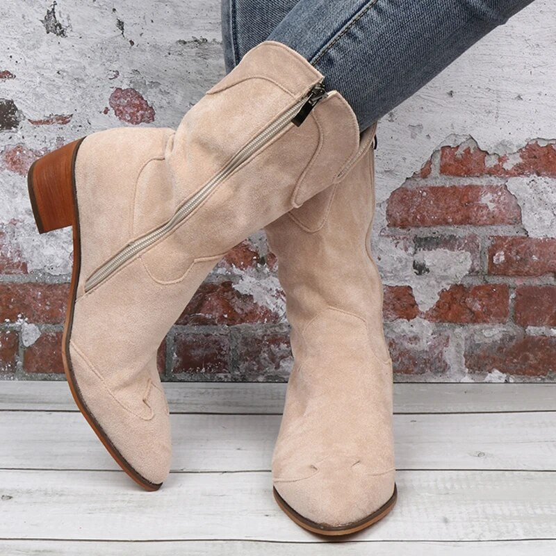 Φθινοπωρινές χειμερινές γυναικείες κοντές μπότες Ρωμαϊκές ρετρό μυτερές δυτικές μπότες μόδας χαμηλά τακούνια μασίφ γυναικεία μποτάκια Botas Mujer
