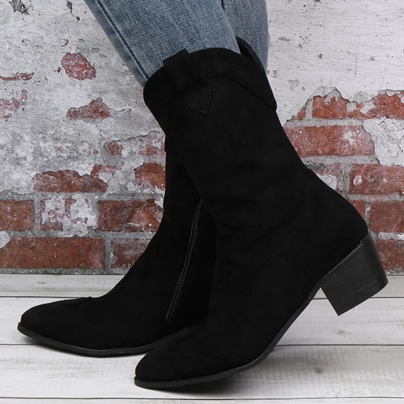 Φθινοπωρινές χειμερινές γυναικείες κοντές μπότες Ρωμαϊκές ρετρό μυτερές δυτικές μπότες μόδας χαμηλά τακούνια μασίφ γυναικεία μποτάκια Botas Mujer