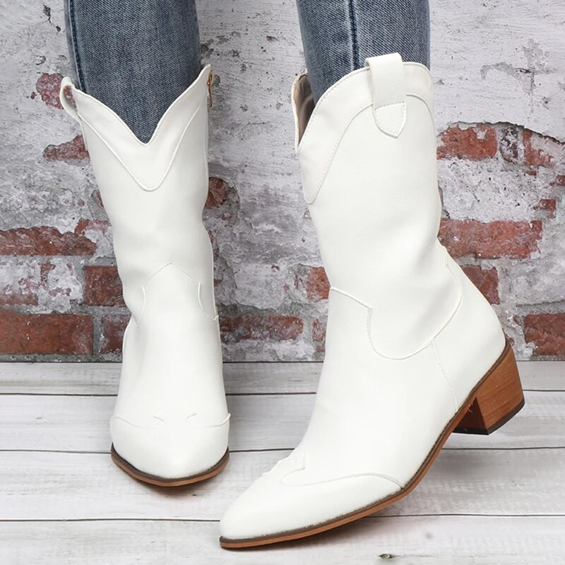 Φθινοπωρινές χειμερινές γυναικείες κοντές μπότες Ρωμαϊκές ρετρό μυτερές δυτικές μπότες μόδας χαμηλά τακούνια μασίφ γυναικεία μποτάκια Botas Mujer