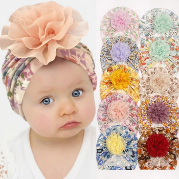 Βρεφικά αξεσουάρ για κοριτσάκι νήπιο Παιδικό κοριτσάκι τουρμπάνι λουλούδι βαμβακερό καπέλο με εμπριμέ κεφαλόδεσμο μωρού με κόμπο μαλακά καπέλα νοσοκομείου