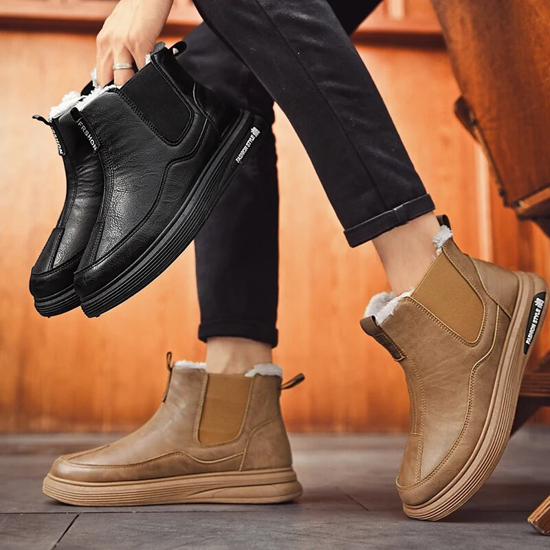 Plus Velvet ανδρικές μπότες 2023 Ανδρικά παπούτσια Μπότες ζεστού χιονιού Μπότες πλατφόρμας αστράγαλου Ανδρικά παπούτσια άνετα slip-on κοντά casual παπούτσια
