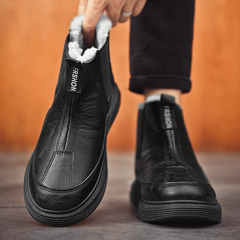 Plus Velvet ανδρικές μπότες 2023 Ανδρικά παπούτσια Μπότες ζεστού χιονιού Μπότες πλατφόρμας αστράγαλου Ανδρικά παπούτσια άνετα slip-on κοντά casual παπούτσια