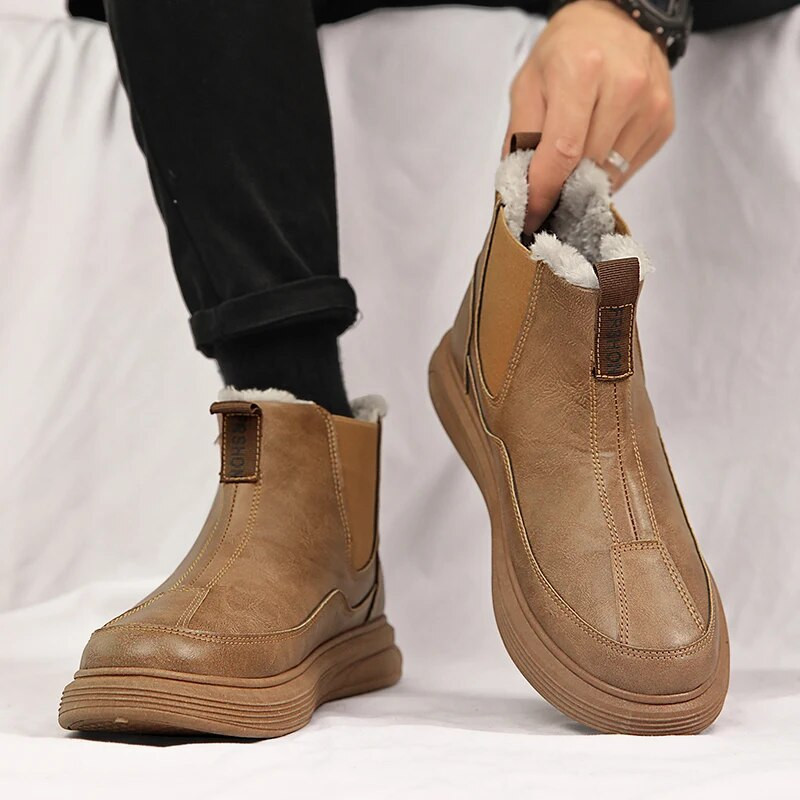 Plus Velvet ανδρικές μπότες 2023 Ανδρικά παπούτσια Μπότες ζεστού χιονιού Μπότες πλατφόρμας αστράγαλου Ανδρικά παπούτσια άνετα slip-on κοντά casual παπούτσια