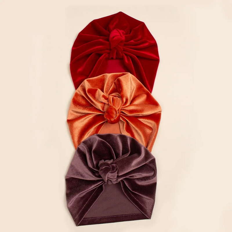 Νέο βελούδινο καπέλο τουρμπάνι Baby Beanie ζεστός κόμπος βρεφικό καπό για μωρό κοριτσάκι Καπέλο νήπιο Νεογέννητο χειμωνιάτικο καπέλο Παιδικά αγόρια Αξεσουάρ