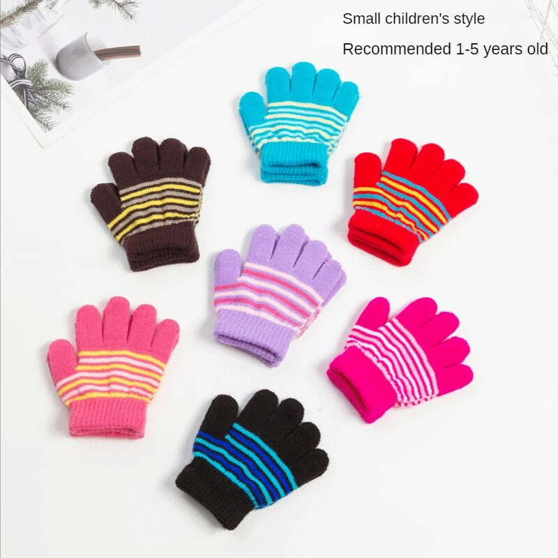 Mănuși pentru copii de 1-5 ani Mănuși tricotate cu palma deschisă, calde de iarnă, pentru fete, băieți, mănuși cu dungi pentru copii, mănuși cu degete întregi pentru bebeluși
