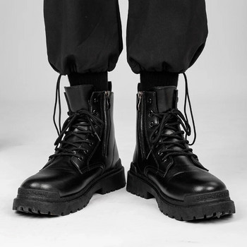 Ανδρικές μπότες χειμερινής μόδας 2023 Μαύρα καθημερινά ψηλά παπούτσια με κορδόνια ανδρικά καινούργια δερμάτινα μποτάκια Ανδρικά μποτάκια μοτοσυκλέτας με φερμουάρ
