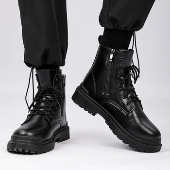 Ανδρικές μπότες χειμερινής μόδας 2023 Μαύρα καθημερινά ψηλά παπούτσια με κορδόνια ανδρικά καινούργια δερμάτινα μποτάκια Ανδρικά μποτάκια μοτοσυκλέτας με φερμουάρ