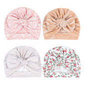 4 buc/lot șapci turban pentru bebeluș din bumbac, pălărie imprimată pentru sugari, pălărie pentru nou-născut, pălărie cu fundiță, căciuli calde pentru copii, fete