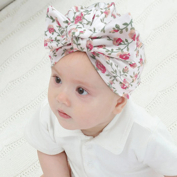 4 τεμάχια/Παρτίδα Βαμβακερά καπέλα τουρμπάνι για μωρά εμπριμέ Βρεφικό καπέλο για νεογέννητο καπέλο φασόλι με παπιγιόν κεφαλή Ζεστό παιδικό καπέλα για κορίτσια