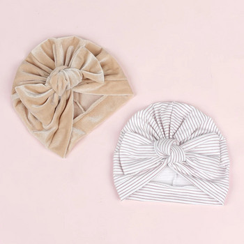 4 τεμάχια/Παρτίδα Βαμβακερά καπέλα τουρμπάνι για μωρά εμπριμέ Βρεφικό καπέλο για νεογέννητο καπέλο φασόλι με παπιγιόν κεφαλή Ζεστό παιδικό καπέλα για κορίτσια