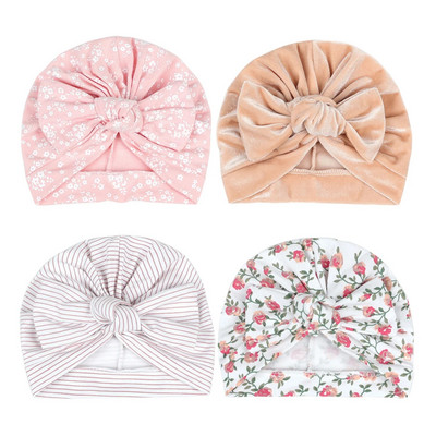 4 buc/lot șapci turban pentru bebeluș din bumbac, pălărie imprimată pentru sugari, pălărie pentru nou-născut, pălărie cu fundiță, căciuli calde pentru copii, fete
