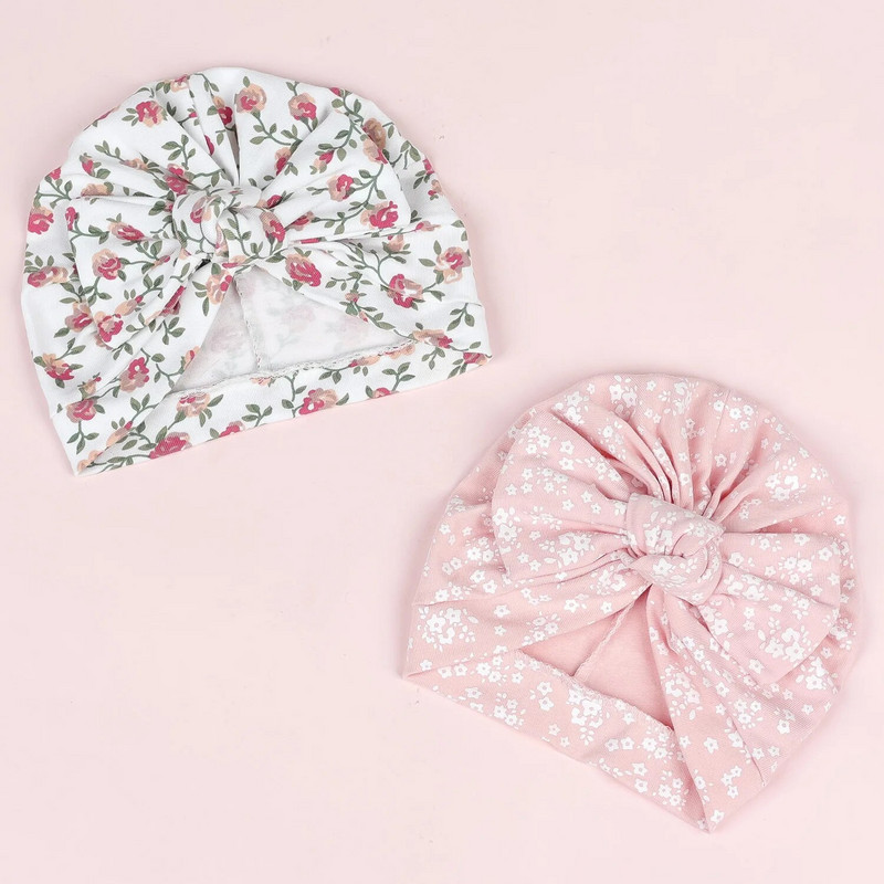 4 buc/lot șapci turban pentru bebeluș din bumbac, pălărie imprimată pentru sugari, pălărie pentru nou-născut, pălărie cu fundiță, căciuli calde pentru copii, fete