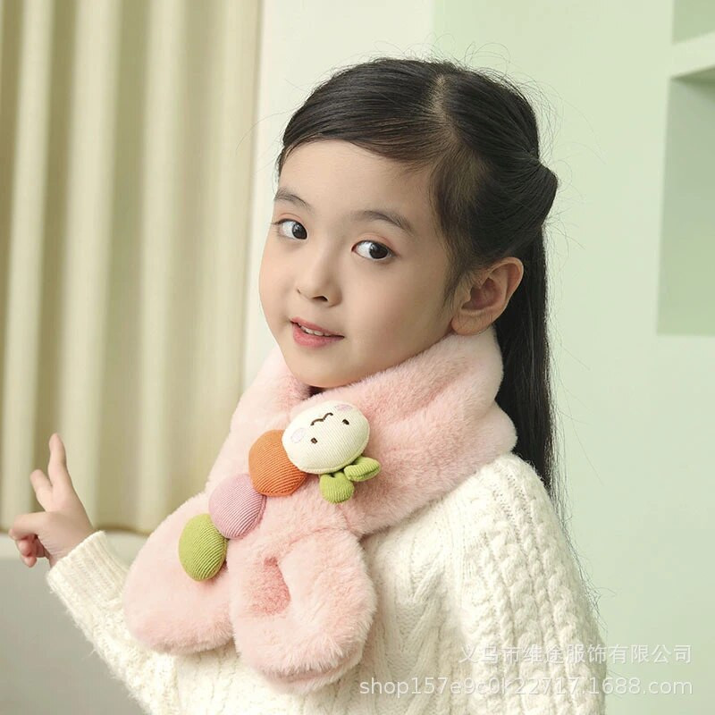 2022 Φθινόπωρο Χειμώνας Μαλακό βελούδινο παιδικό μαντίλι Χαριτωμένο καρτούν κοριτσάκι μωρό χοντρό ζεστό κασκόλ Εξωτερικό παιδικό μαντήλι μωρό αξεσουάρ