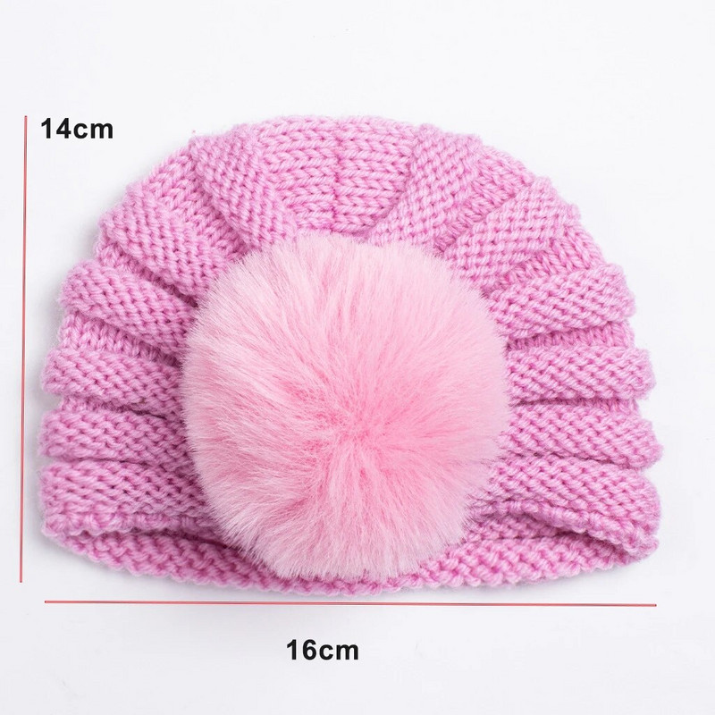 Uus ühevärviline villane kootud müts Bebe vastsündinu müts Pompom armas talvemüts lastele tüdrukutele lastele turban soe nokamüts