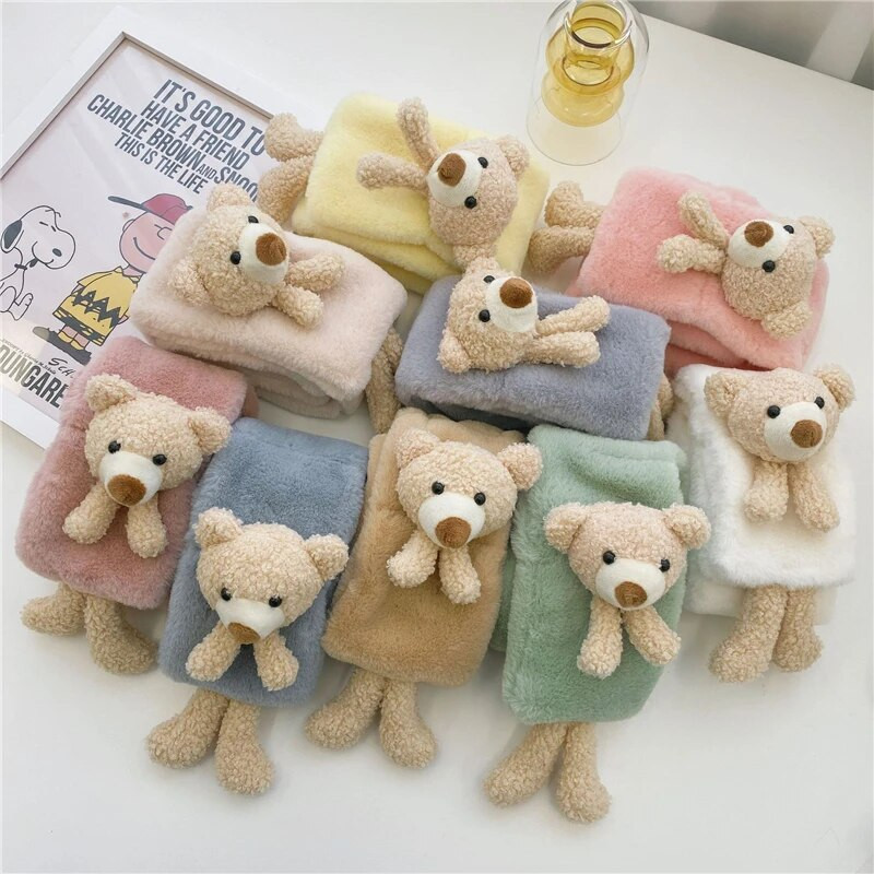 Eșarfă drăguță de iepuraș de ursuleț de desene animate pentru copii, pluș moale, eșarfe calde de iarnă pentru copii, fată, băiat, pentru copii, 2022