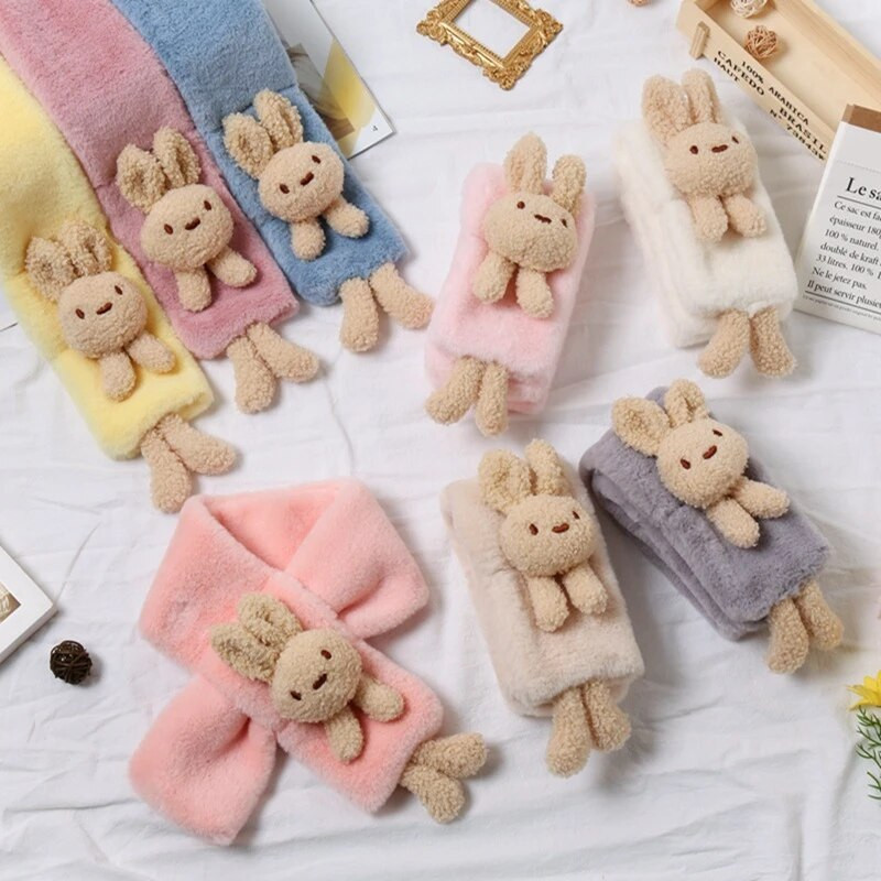 Eșarfă drăguță de iepuraș de ursuleț de desene animate pentru copii, pluș moale, eșarfe calde de iarnă pentru copii, fată, băiat, pentru copii, 2022