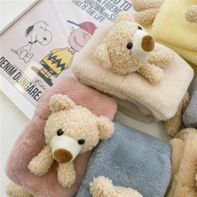 Eșarfă drăguță de iepuraș de ursuleț de desene animate pentru copii, pluș moale, eșarfe calde de iarnă pentru copii, fată, băiat, pentru copii, 2022