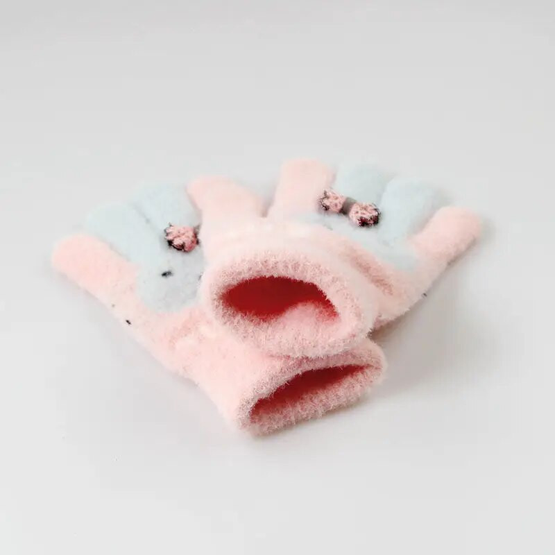3-14 ετών Παιδιά Γάντια για κορίτσια Πλεκτά Χειμώνα Αγόρι Ολόκληρα Δάχτυλα Γάντια Μωρά Κορίτσια Χαριτωμένο κουνέλι Ζεστά μαλακά πλεκτά παιδικά γάντια